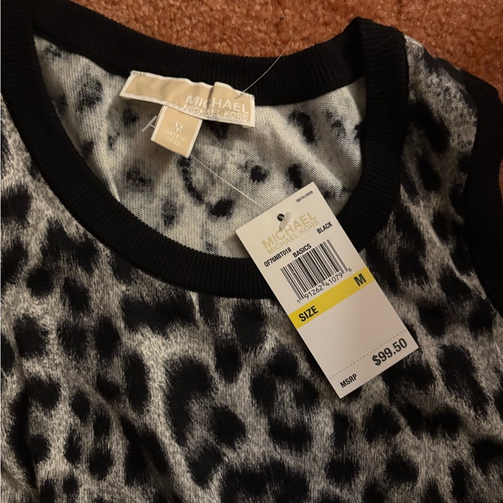 Michael Kors Black and White Leopard Print Cold Shoulder Top - Picture 2 of 2
